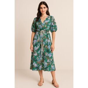 Megan‎ Park Leilani Poplin Midi Dress Green Size S